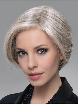 6 inch Cropped Comfortable Lace Front Straight Grey Wigs
