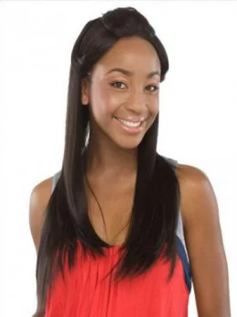 Nice Black Straight Long Human Hair Lace Front Wigs