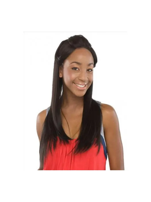 Nice Black Straight Long Human Hair Lace Front Wigs