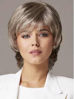 Grey Lady Shorrt Wavy Cheap Lace Front Wigs