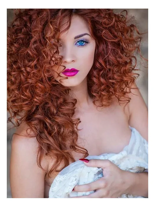 Comfortable Long Curly Lace Front Copper Wigs 16  inch