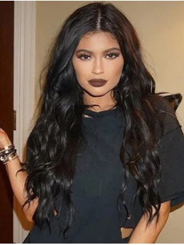 Gorgeous Long Curly Black Without Bangs Kylie Jenner Inspired Wigs