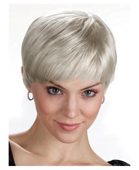 Easy Straight Cropped Synthetic Grey Wigs