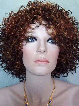 Natural Auburn Curly Chin Length Synthetic Wigs