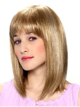 Elegant Blonde Straight Shoulder Length Monofilament Wigs