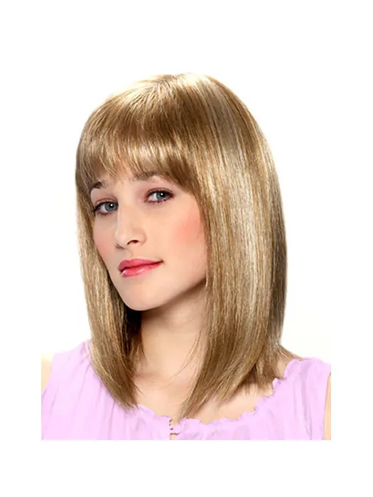 Elegant Blonde Straight Shoulder Length Monofilament Wigs
