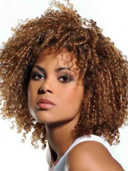 Excellent Mid-length Kinky Curly Lace Front Human Hair Wig 14  inches