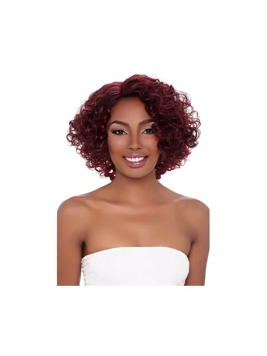 Traditiona Red Curly Chin Length African American Wigs