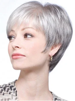 Easeful Lace Front Short Synthetic Grey Wigs