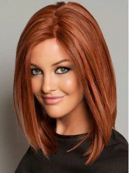 Designed Shoulder Length Straight Capless Copper Wigs 14  inch