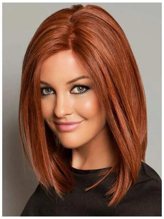Designed Shoulder Length Straight Capless Copper Wigs 14  inch
