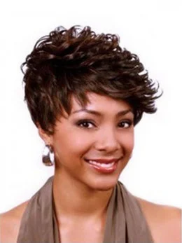 Shining Auburn Curly Cropped African American Wigs