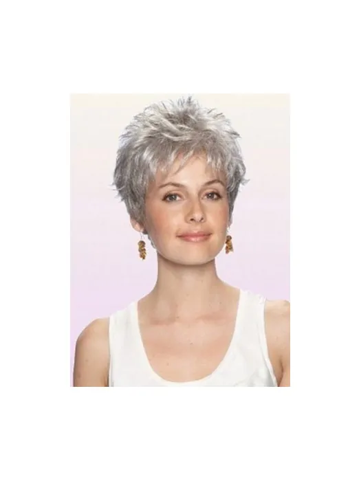 Preferential Wavy Cropped Synthetic Grey Wigs For Cancer