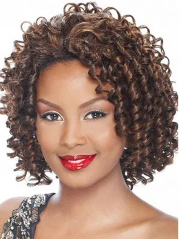 Polite Brown Curly Chin Length Synthetic Wigs and Half Wigs