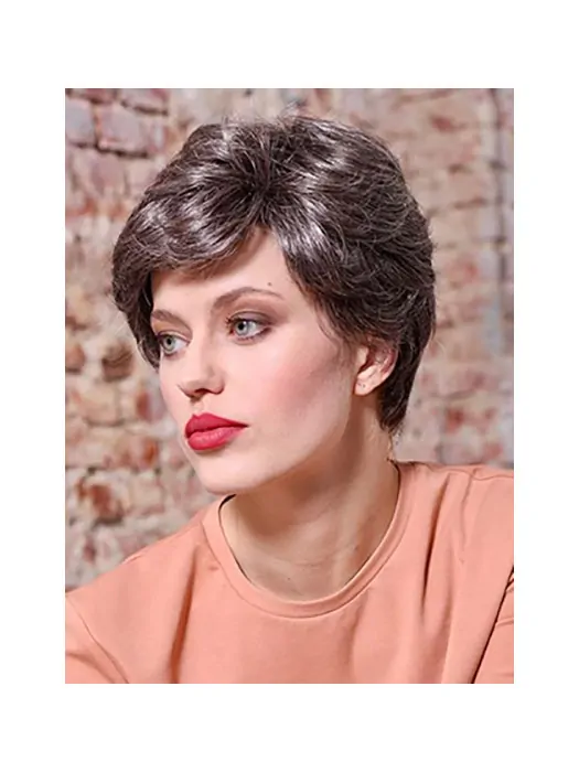 6 inch Short Brown Wavy Synthetic Layered Lace Front Wigs For Sale