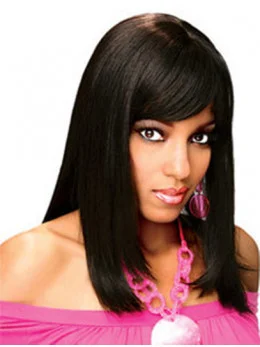 Exquisite Black Straight Shoulder Length Human Hair Wigs