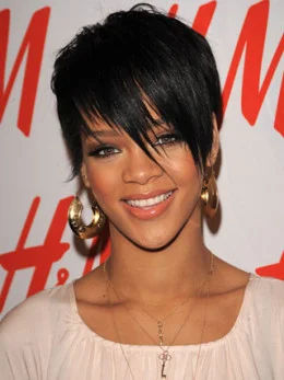 Cheap Black Lace Front Cropped Rihanna Wigs