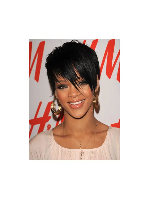 Cheap Black Lace Front Cropped Rihanna Wigs