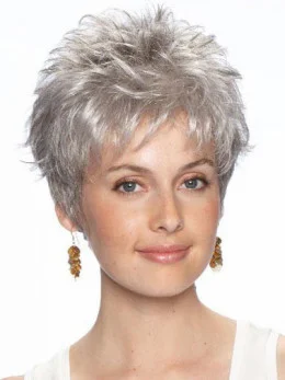 Fashion Wavy Cropped Synthetic Grey Wigs For Cancer