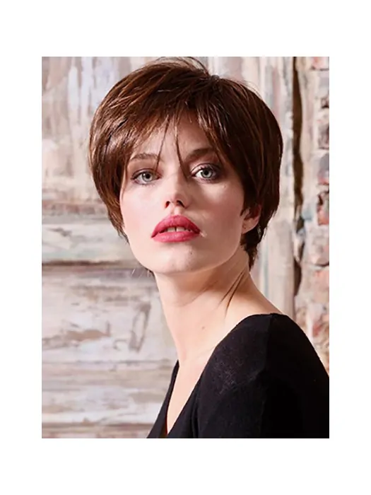 6 inch Straight Short Copper Synthetic Layered 100 per Hand-Tied Wig