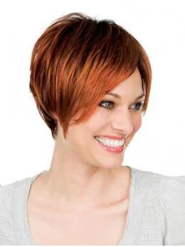 Auburn Lace Front Remy Human Hair Gentle Short Wigs