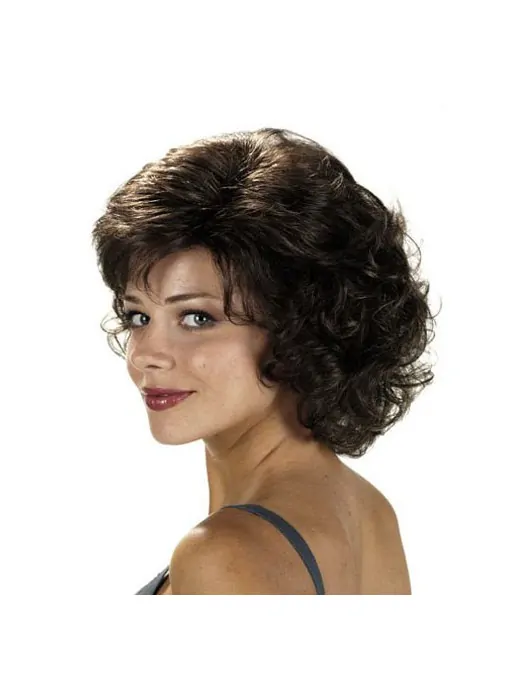 Sleek Black Curly Chin Length Classic Wigs