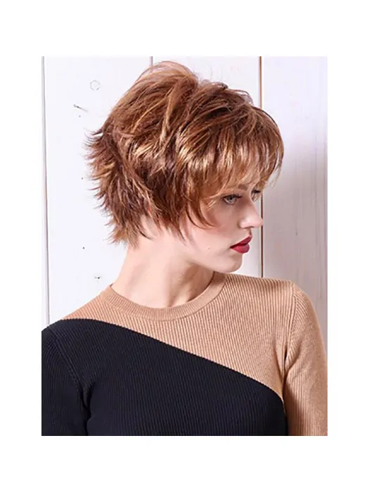 Copper Wavy 8 inch Synthetic Layered Monofilament Wigs Cheap