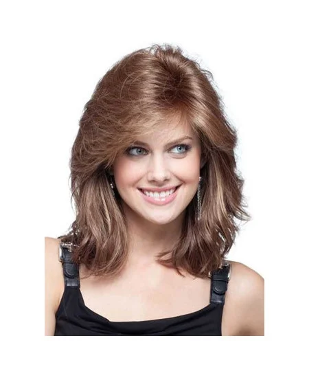 Wavy With Bangs Perfect Brown Capless Synthetic Wigs