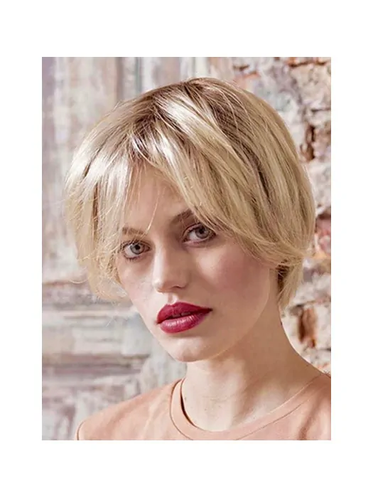 Platinum Blonde Straight 8 inch Synthetic Bobs Ladies Monofilament Wigs