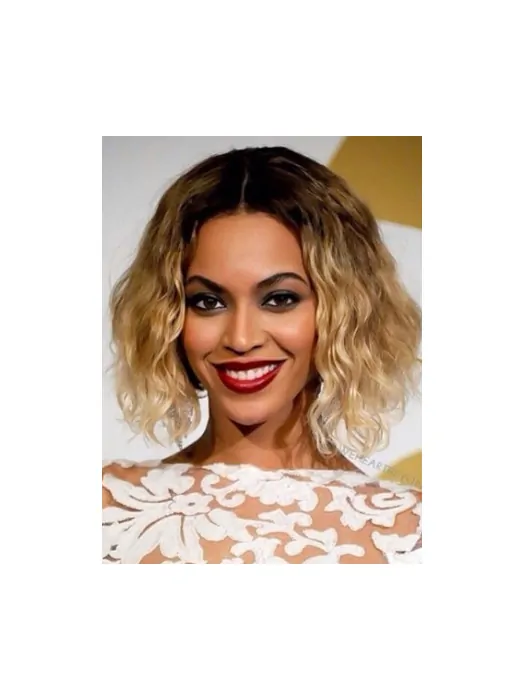 Beyonce Knowles Classic 100 per Human Hair Short Wavy Lace Wig about 12  inches