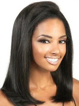 Mature Black Lace Front Shoulder Length Glueless Lace Wigs