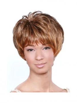 Cheap Brown Wavy Short African American Wigs