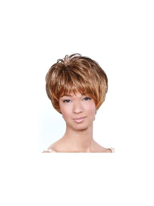 Cheap Brown Wavy Short African American Wigs