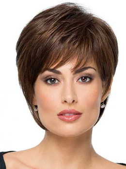 8 inch Straight Brown With Bangs Short Wigs