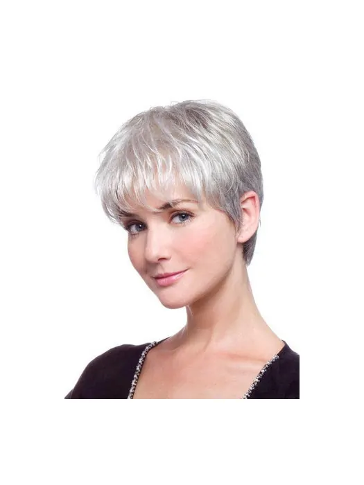 Comfortable Lace Front Short Synthetic Grey Wigs