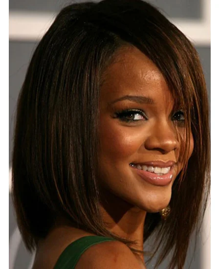 Fashionable Brown Straight Shoulder Length Rihanna Wigs