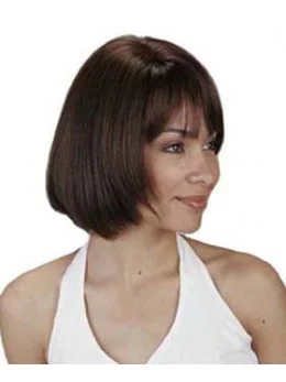 Brown Ideal Straight Indian Remy Hair Medium Wigs