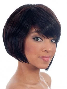 Polite Black Straight Chin Length African American Wigs