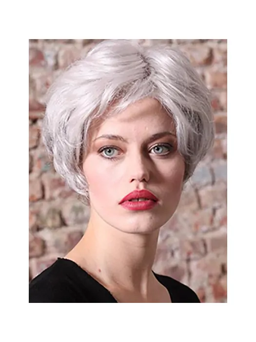 Synthetic 8 inch Straight Short Grey Women Classic Wig