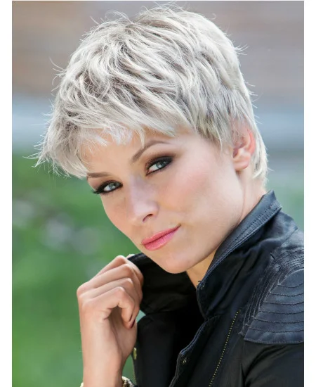 Discount Lace Front Cropped Synthetic Grey Wigs
