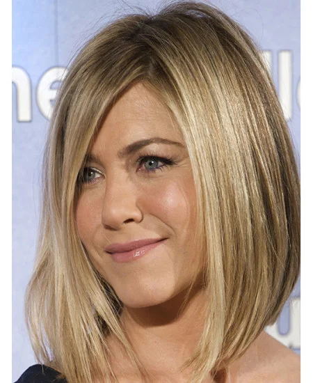 Beautiful Shoulder Length Straight Blonde With Bangs Jennifer Aniston Inspired Wigs