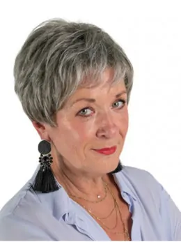 Short 8 inch Monofilament Grey Synthetic Layered Discount Wigs For Elderly Lady