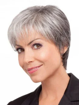 Pleasing Lace Front Short Synthetic Grey Wigs