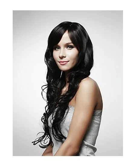 Beautiful Black Curly Remy Human Hair Long Wigs