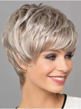 Synthetic Platinum Blonde Straight 8 inch Layered Wigs Lace Front