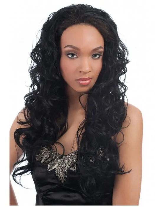 Black Wavy Long Human Hair Wigs and Half Wigs