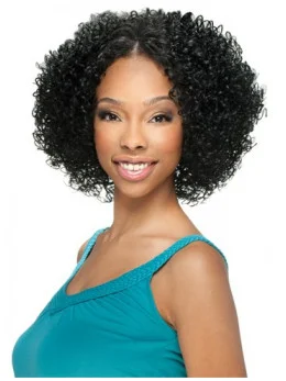 Suitable Black Curly Chin Length U Part Wigs