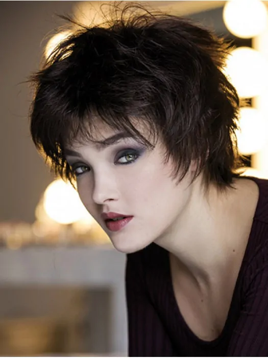 Straight Black 8 inch Layered Capless Hairstyles For Short Hair