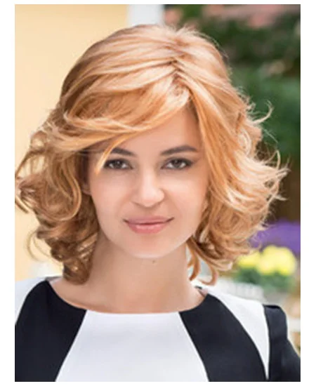 Durable Blonde Wavy Chin Length Human Hair Wigs and Half Wigs