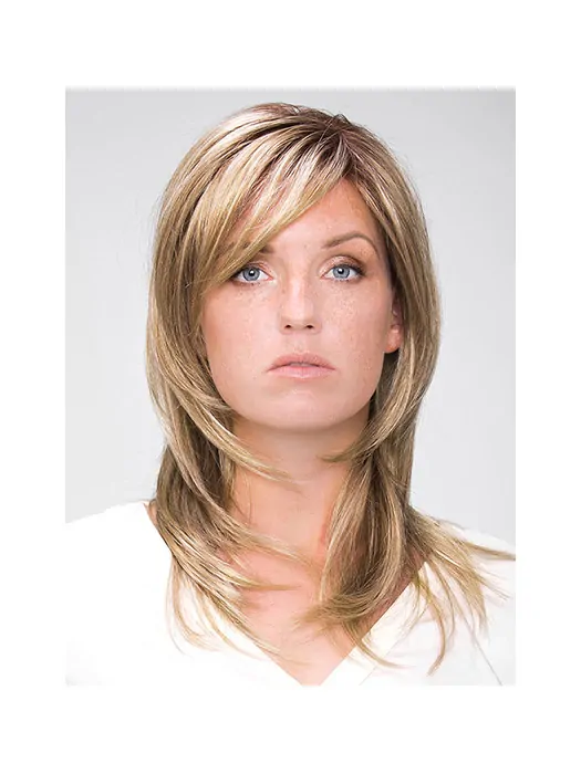14 inch Straight Shoulder Length Blonde Synthetic With Bangs Handmade Wigs
